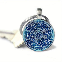 Porte-clés pendentif en verre à motif de lettre et d'étoile à sept branches
