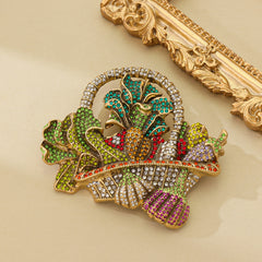 Broche panier de fruits en strass, style vintage patiné, pour la mode industrielle