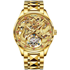 Luxury Golden Water-Resistant Mens Watch With Tourbillon