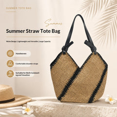 Striped Straw Versatile Handmade Woven Bag Large-capacity Shoulder Tote