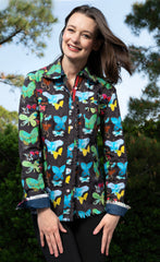Cape Cod Top Black Ground Butterfly Print