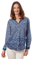 Cape Cod Tunic Navy White Ikat Print
