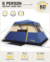 FanttikOutdoor Camping Tent 6 Person Instant Cabin Tent Setup in 60 Seconds with Rainfly & Windproof Portable with Carry Bag for Family Camping & Hiking, Upgraded Ventilation, Navy Blue