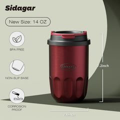 Travel Coffee Mug 14 oz Ceramic Lined Tumbler, Double Wall Stainless Steel Coffee Cup with Lid, Vacuum Spill Proof Mini Water Bottle, Insulated Thermal Mug for Home Office, Red