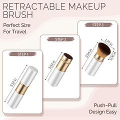 Retractable Kabuki Travel Makeup Brush, All-in-One | Ultra-soft dense bristles for powder, blush & foundation. Protective cap for mess-free travel (Color - White)