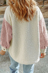 Women Cute Sherpa Jacket with Button Closure and Collared Neck in Elegant Retro Style