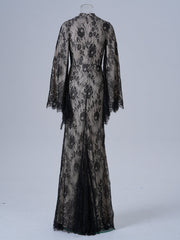 Long Sleeve Round Neck Sexy Lace Banquet Dress