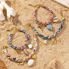 Colored Fabric Fan-shaped Seashell Electroplated 18k Gold Necklace And Bracelet