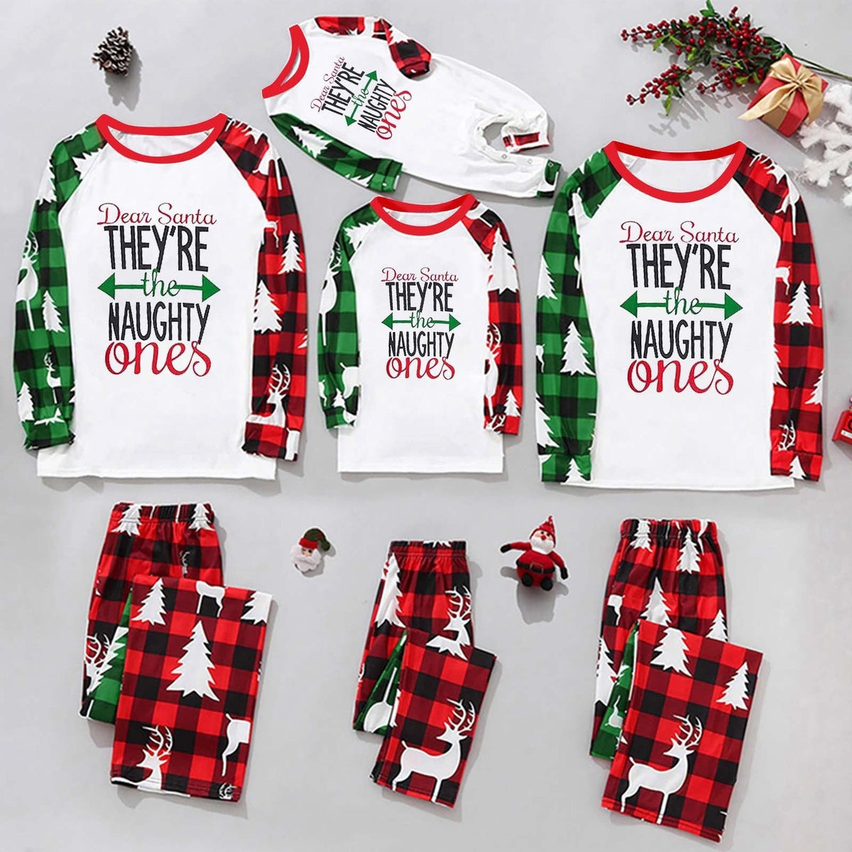 Conjunto navideño de ropa de casa a juego para padres e hijos, con estampado de cuadros y costuras