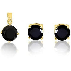 4ct Gold Filled High Polish Finish Genuine Black Round Set Charm and Earrings