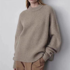 Suéter holgado de cuello redondo de talla grande para mujer