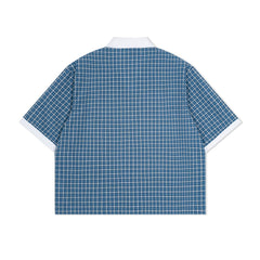 Chemise d’été pour homme, légère, à carreaux et empiècements de couleur, col à revers et manches courtes