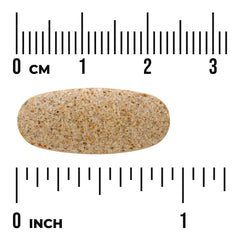 advanced hair revitalizing formula pill shown with a ruler for size comparison