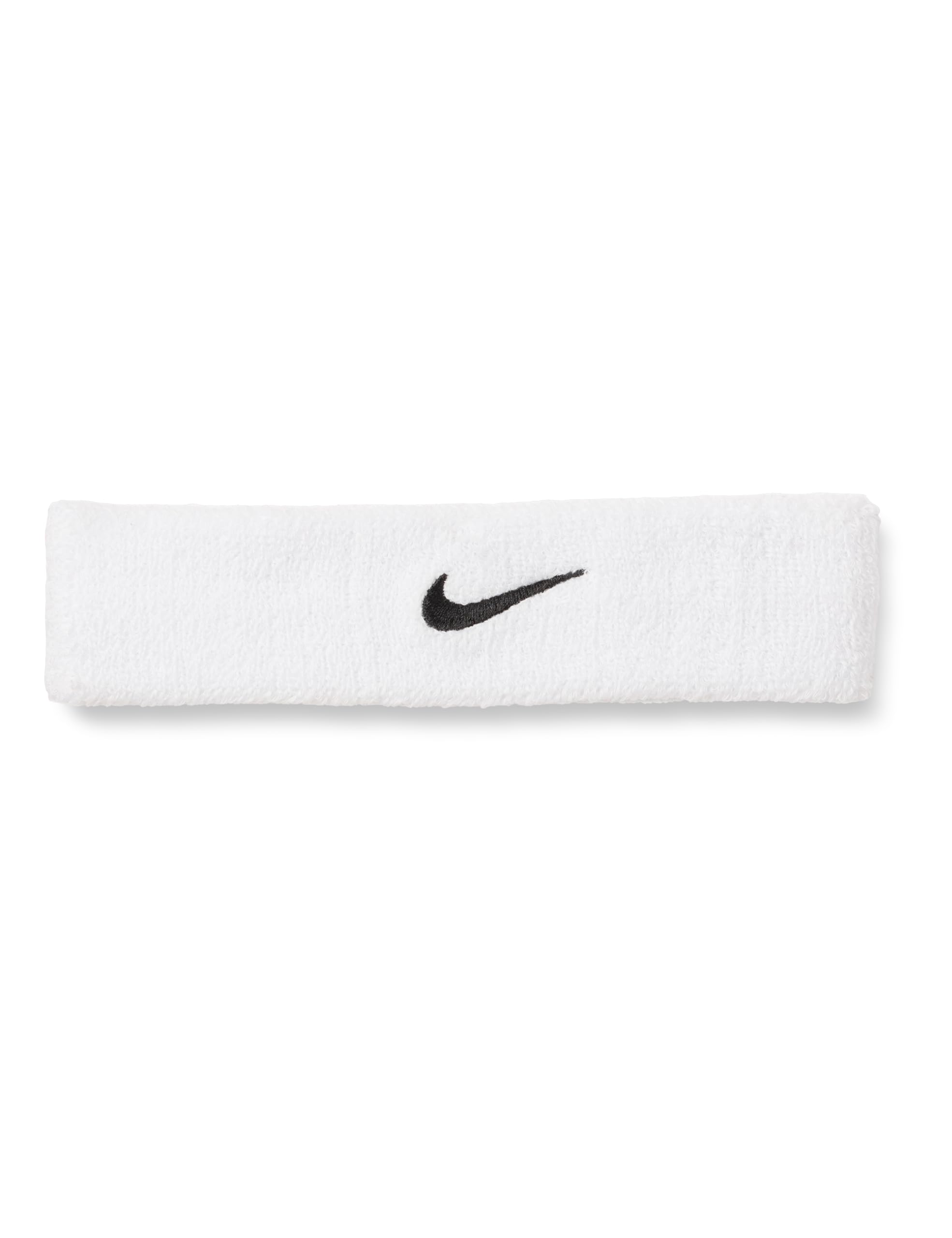 Nike Swoosh classic headband in white and black, made from absorbent terry fabric for comfort and dryness.