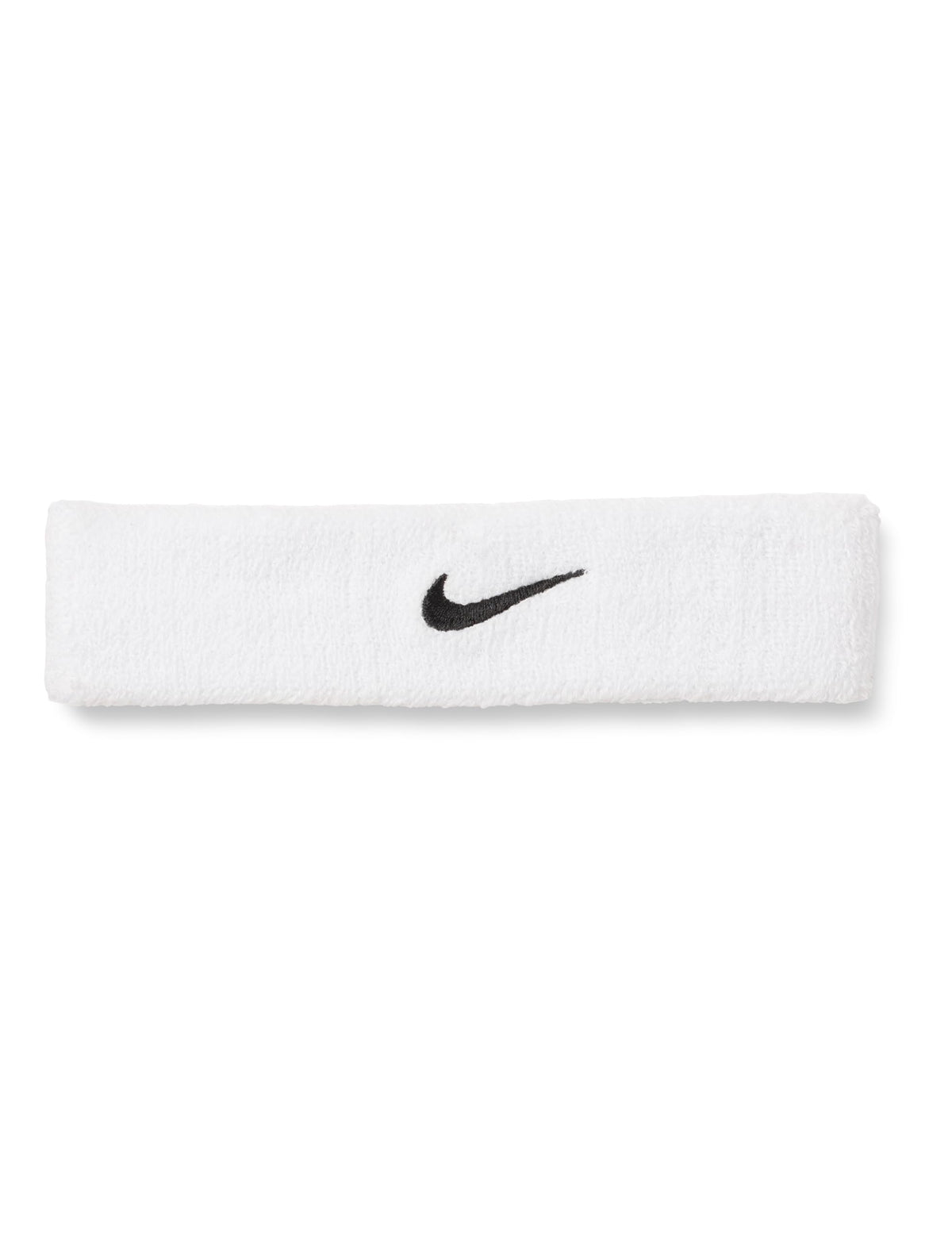 Nike Swoosh classic headband in white and black, made from absorbent terry fabric for comfort and dryness.