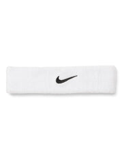 Nike Swoosh classic headband in white and black, made from absorbent terry fabric for comfort and dryness.