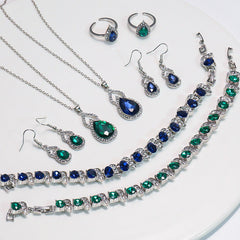 Light Luxury Zircon Necklace Earrings Open Ring Jewelry Suit