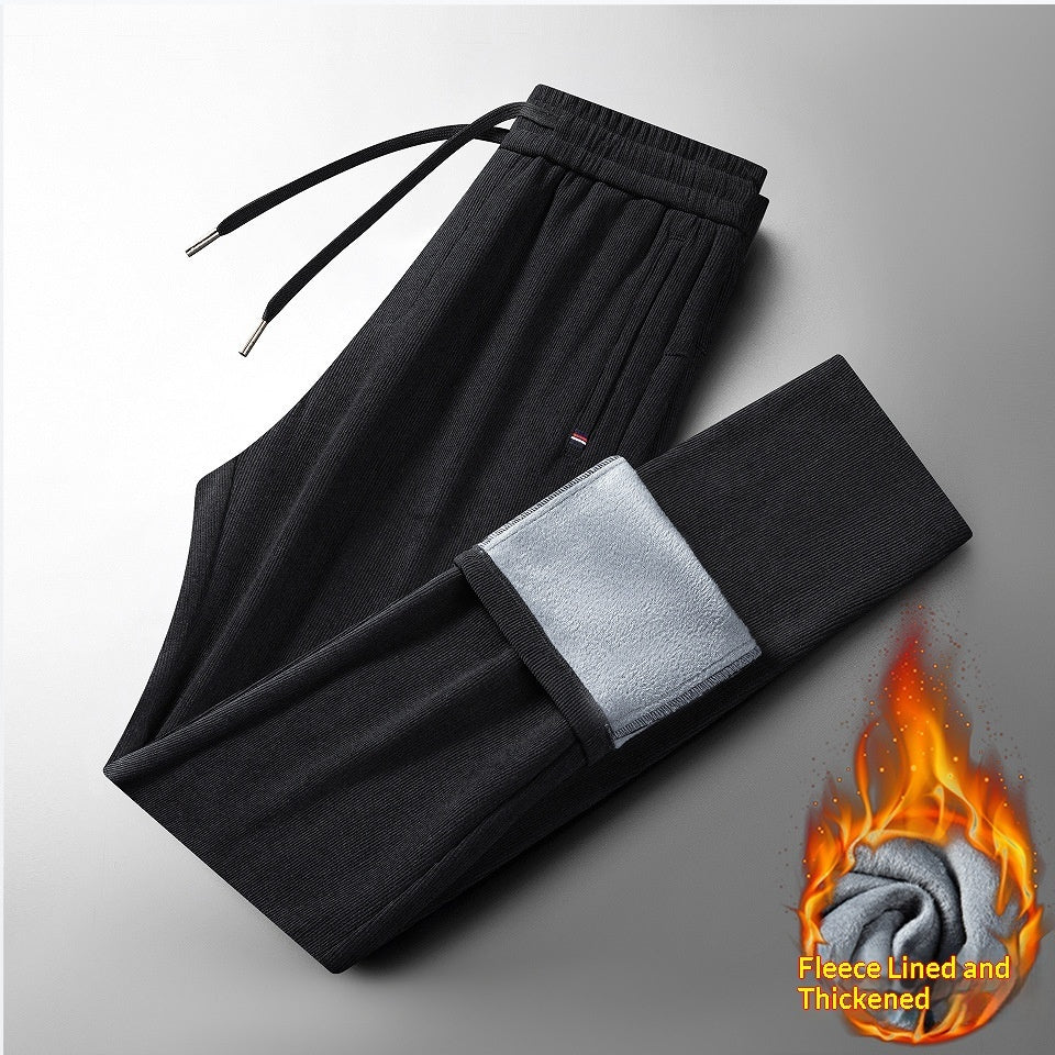 Pantalon décontracté tendance polyvalent pour hommes, ajusté et doublé en polaire