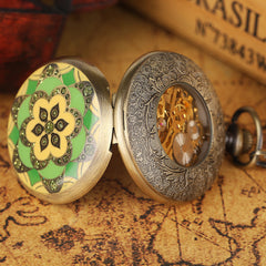 Green Epoxy Flower Manual Mechanical Pocket Watch