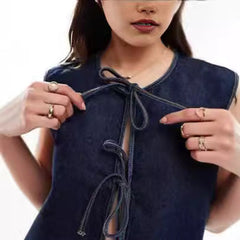 Chaleco vaquero de mujer sin mangas, de moda y con cordón