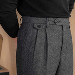 Mens Italian Herringbone Cropped Trousers