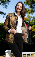 Fringed Jacket Animal Print On Denim
