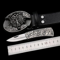 Ceinture à boucle lisse avec couteau d'autodéfense, tête de boucle punk