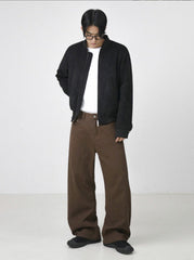Pantalon droit rétro marron en coton délavé