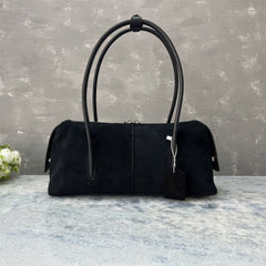 Suede Full-grain Leather Bowling-style Shoulder Bag