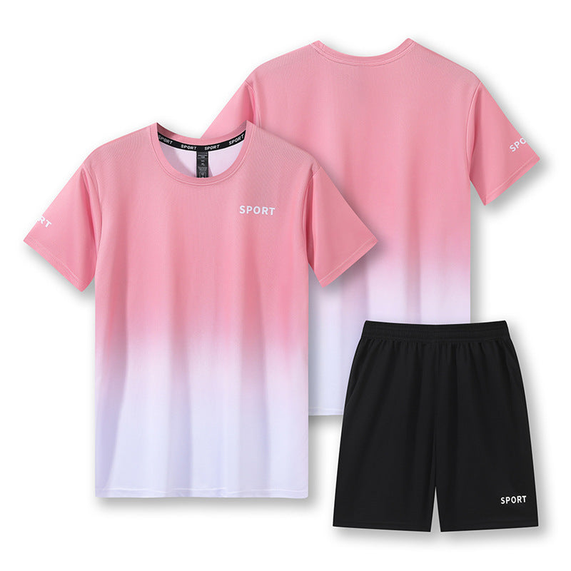 Ensemble de sport décontracté à dégradé, T-shirt à manches courtes et vêtements à séchage rapide pour la course