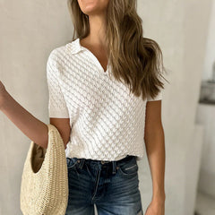 Camiseta de punto con cuello de pico para mujer