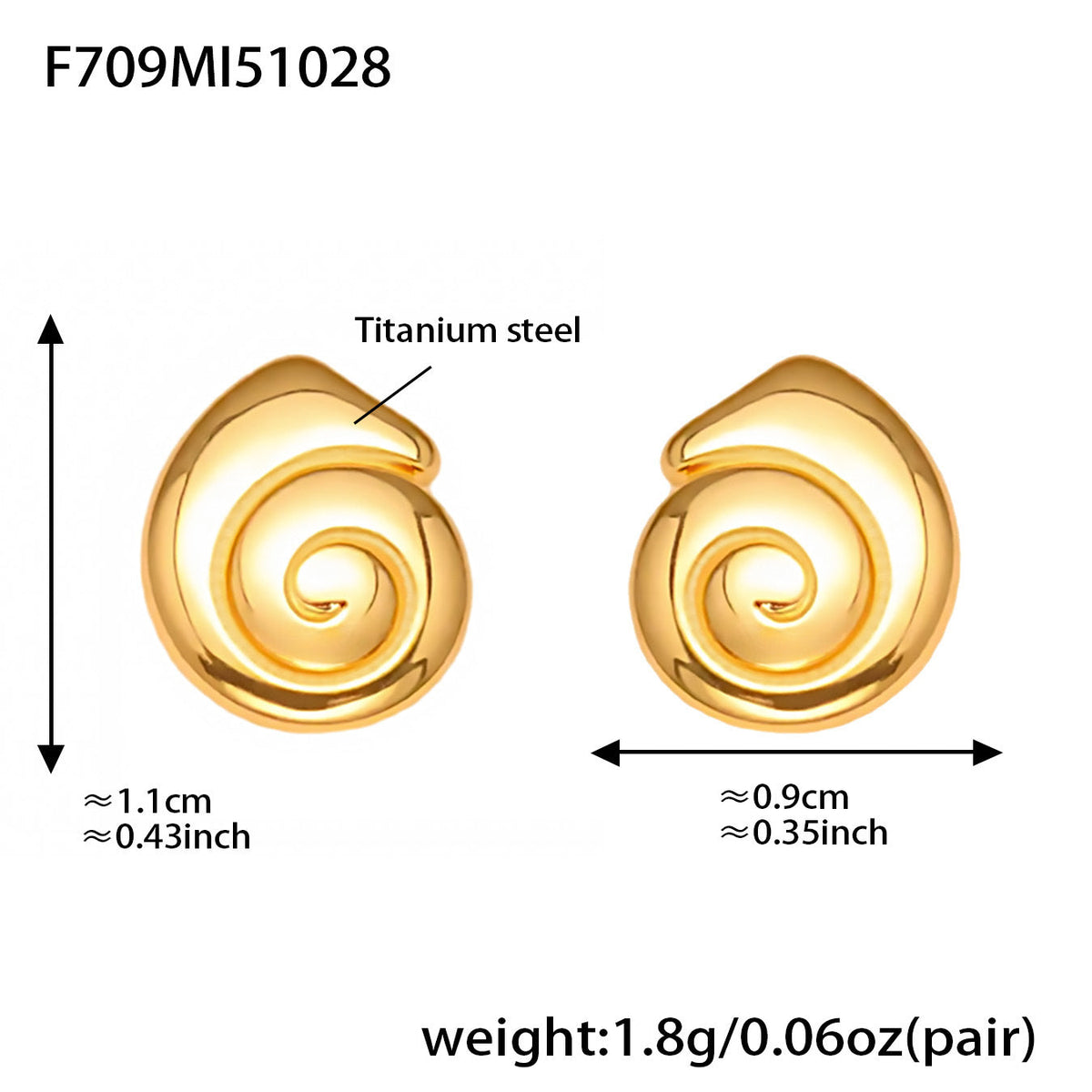 18k Gold-plated Delicate Snail-shell Stud Earrings