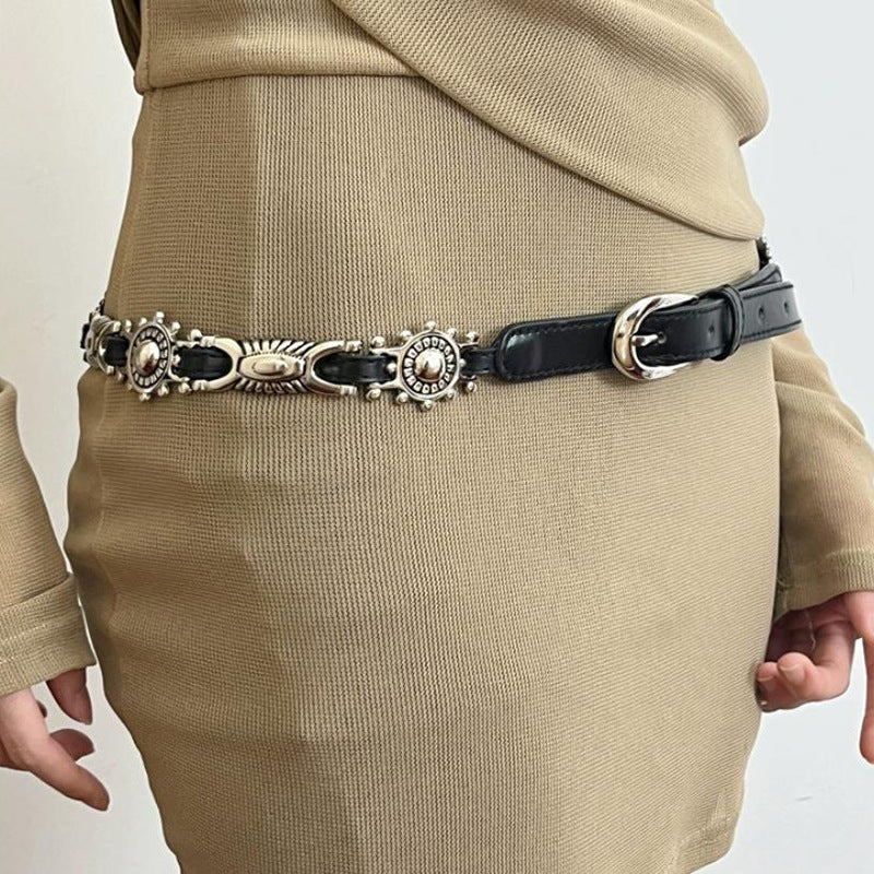 Neue Leder Nieten Naht Taillenkette für Damen