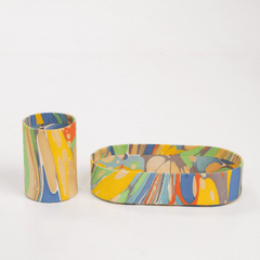ENSEMBLE PLATEAU + TASSE MARBRÉ À LA MAIN - ARC-EN-CIEL
