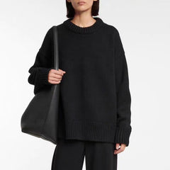 Suéter holgado de cuello redondo de talla grande para mujer