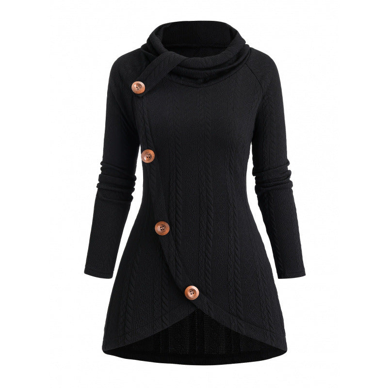 Cardigan tricoté asymétrique à col roulé et manches longues pour femmes