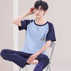 Pyjama d'été pour homme à manches courtes et pantalon
