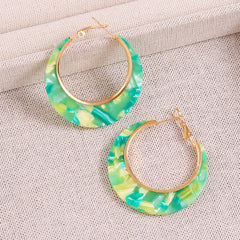 Designer Inspired Color Block Acetate Wide C Acrylic Stud Earrings