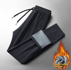 Pantalon décontracté tendance polyvalent pour hommes, ajusté et doublé en polaire