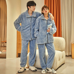 Ensemble thermique épais en flanelle pelucheuse à fermeture éclair pour couple