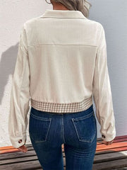 Women's Houndstooth Button-Up Long Sleeve Jacket – Chic & Pocketed Lightweight Outerwear