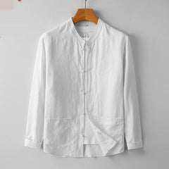 Camisa retro de manga larga para hombre, de estilo chino y cuello mao