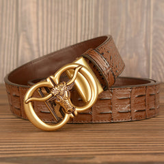 Ceinture rétro pour homme à boucle automatique en forme de tête de bœuf