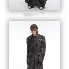 Short Gray Padded Shoulder Denim Coat