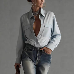 Chemise élégante à col et coupe décontractée pour femme, à manches longues