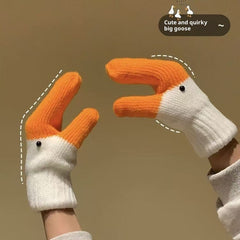 Guantes de lana tejidos a mano con diseño divertido de cisne