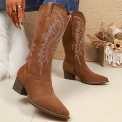 Embroidered Western-Style High-Top V-Neck