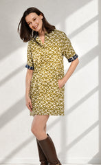 Chatham Dress Green Ivory Swirl Print