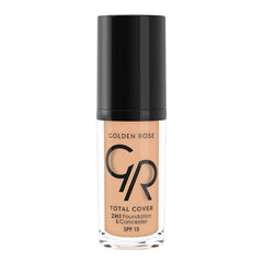 Golden Rose Total Cover 12 Light Beige 2 in 1 Foundation and Concealer - High Coverage, Lightweight Makeup with SPF 15