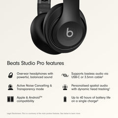 Beats Studio Pro Premium Wireless Over-Ear Headphones- Up to 40-Hour Battery Life, Active Noise Cancelling, Great for Travel & Commuting, USB-C Lossless Audio, Apple & Android Compatible -Black (Refurbished)